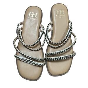 Haute Hippie slip on slides sandals beaded flats strappy resort casual US 7M